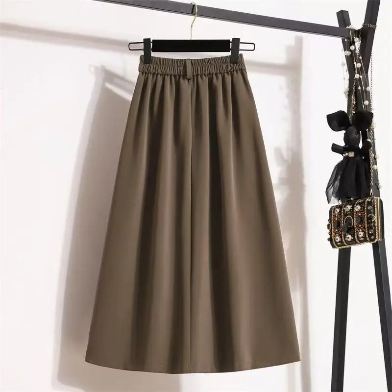 Draped Suit Style Midi Skirt A-Line Silhouette High Waist Korean Style plus Size Women's Clothing Summer Thinming Belly Covering