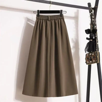 Draped Suit Style Midi Skirt A-Line Silhouette High Waist Korean Style plus Size Women's Clothing Summer Thinming Belly Covering