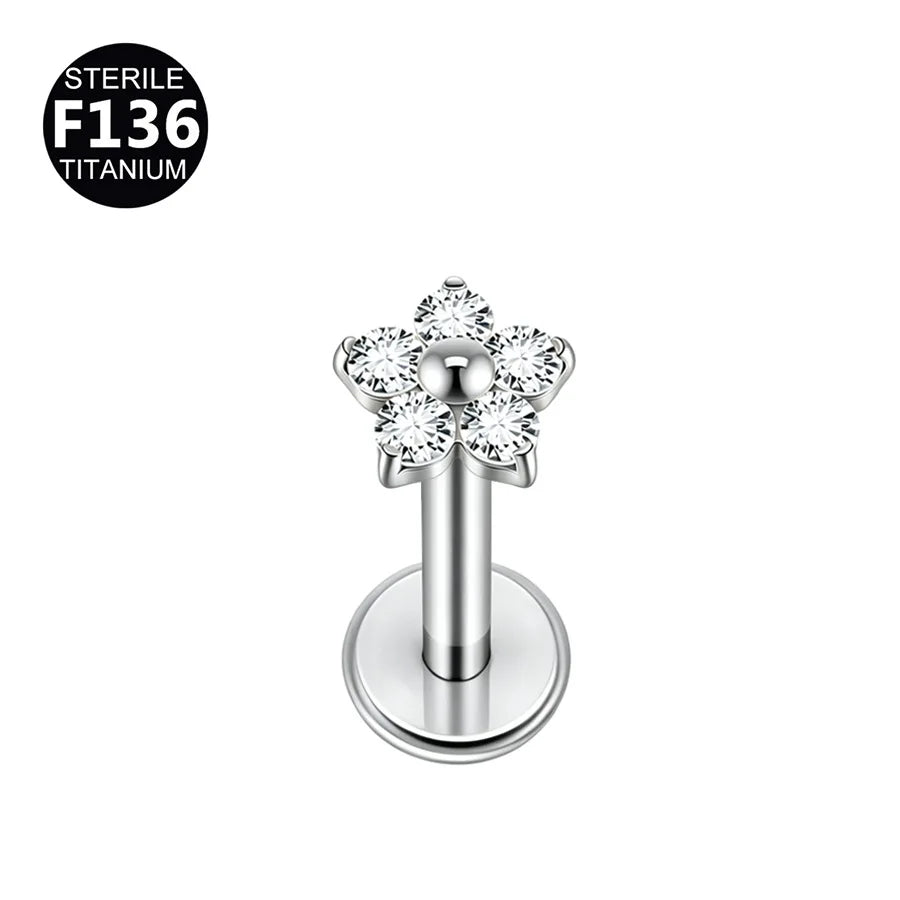 1/5PCS F136 Implant Titanium Earrings Stud,Trendy Flower Zirconia Cartilage Earrings,Tragus Conch Helix Piercing Jewelry
