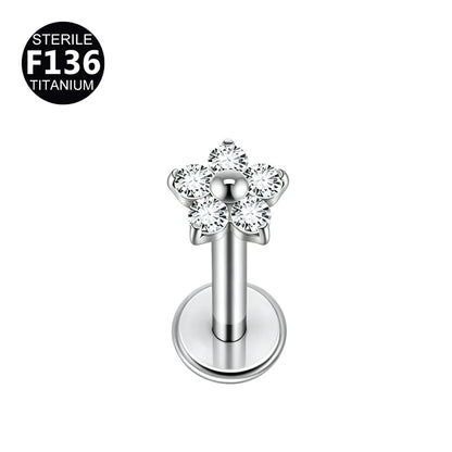 1/5PCS F136 Implant Titanium Earrings Stud,Trendy Flower Zirconia Cartilage Earrings,Tragus Conch Helix Piercing Jewelry