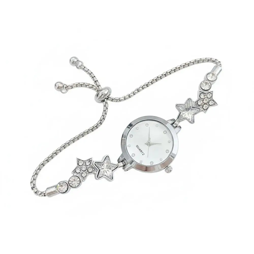 Fashion Adjustable Bracelet Watch Rhinestone Alloy Quartz Watch Star Chain Watch for Women Girls