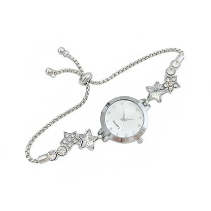 Fashion Adjustable Bracelet Watch Rhinestone Alloy Quartz Watch Star Chain Watch for Women Girls