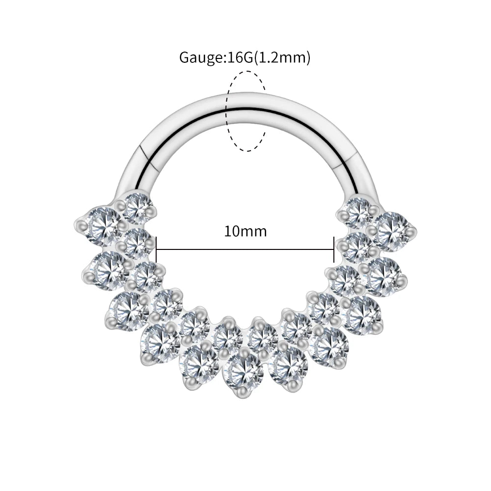 Right Grand ASTM F136 Titanium CZ Hinged Clicker Segment Hoop Ring 16G Daith Helix Cartilage Earring Septum Piercing Jewelry