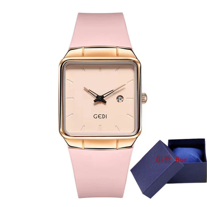 Fashion GEDI Top Brand Minimalist High Appearance Silicone Large Plate Calendar Women's Waterproof Quartz Gifts Wrist Watches