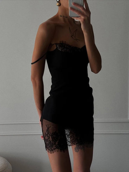 Chic Lace Trim See Through Sling Dress Women Sexy Waist Cinched Slim Fit Sleeveless Vestidos 2026 Lady Daily Party Short Gowns