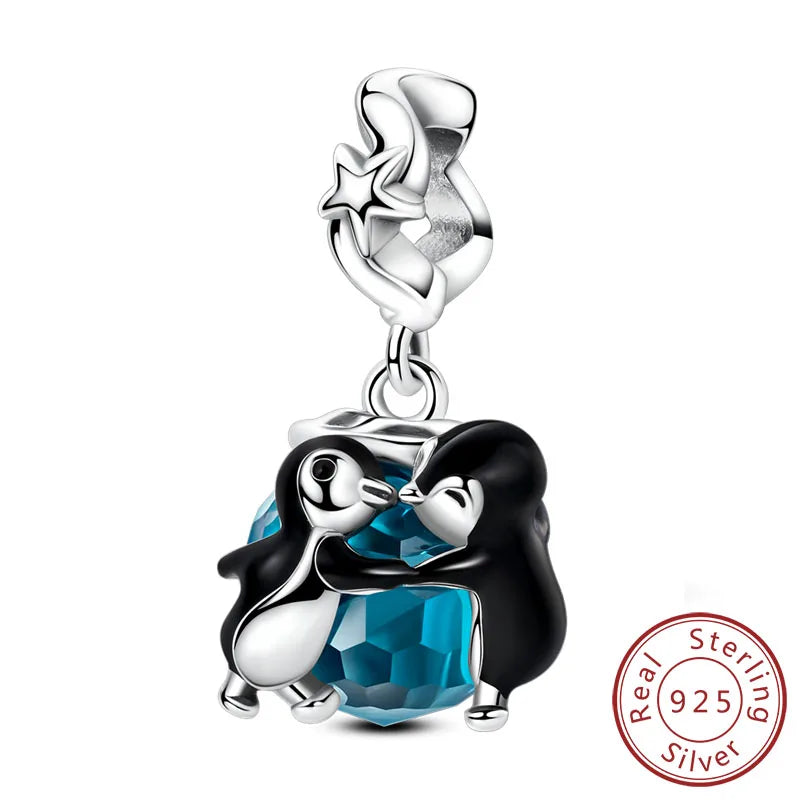Original 925 Sterling Silver Charms Beads Winter Snowflake Snowman Igloo Penguin Pendant Fit Bracelet Charms Women Jewelry Gift