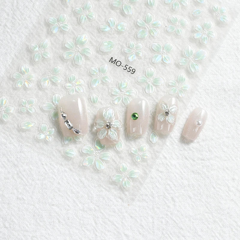 5D Embossed Nail Art Decals Elegant Petals Florals Daisy Flowers Leaves Adhesive Sliders Stickers For Manicure Tips Decoration