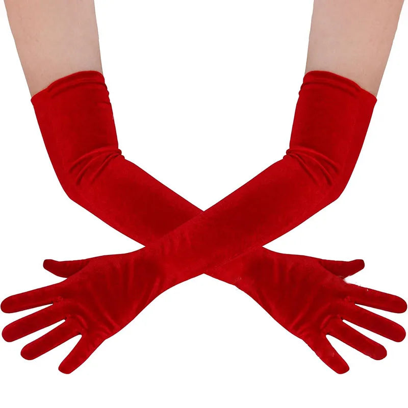 53cm Women Velvet Long Warm Evening Dress Elegant Etiquette Black Elasticity Gloves Retro Style Banquet Party Accessories