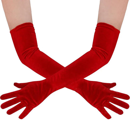53cm Women Velvet Long Warm Evening Dress Elegant Etiquette Black Elasticity Gloves Retro Style Banquet Party Accessories
