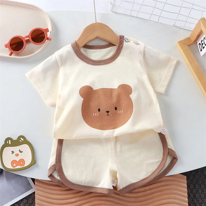 Cute Bear Baby Clothing Set Summer Soft Cotton Infant Short Sleeve Pajamas Newborn Toddler Casual Homewear for Boys and Girls