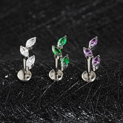 Right Grand ASTM F136 Titanium Triple Marquise Labret Stud 16G CZ Cluster Climber Cartilage Earring Tragus Helix Ear Piercing