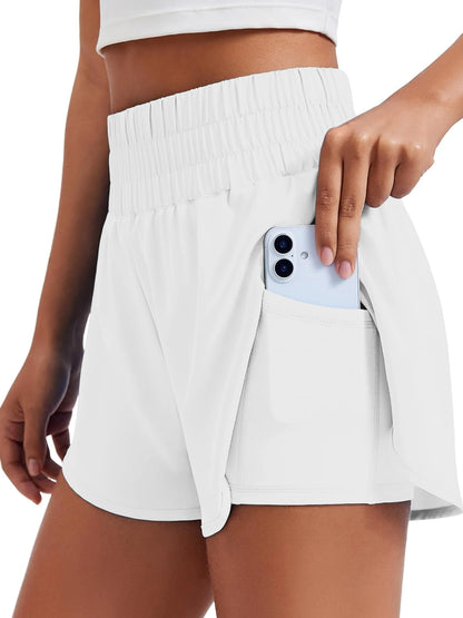 Women's High-Waisted Yoga and Running Fake Two-Piece Shorts with Anti-Exposure Design, Slimming Effect for Gym Use