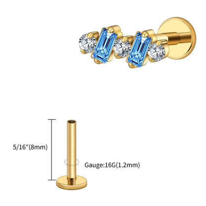 Right Grand ASTM F136 Titanium 16G Baguette CZ Climber Stud Earring Cluster Cartilage Helix Labret Stud Piercing Body Jewelry