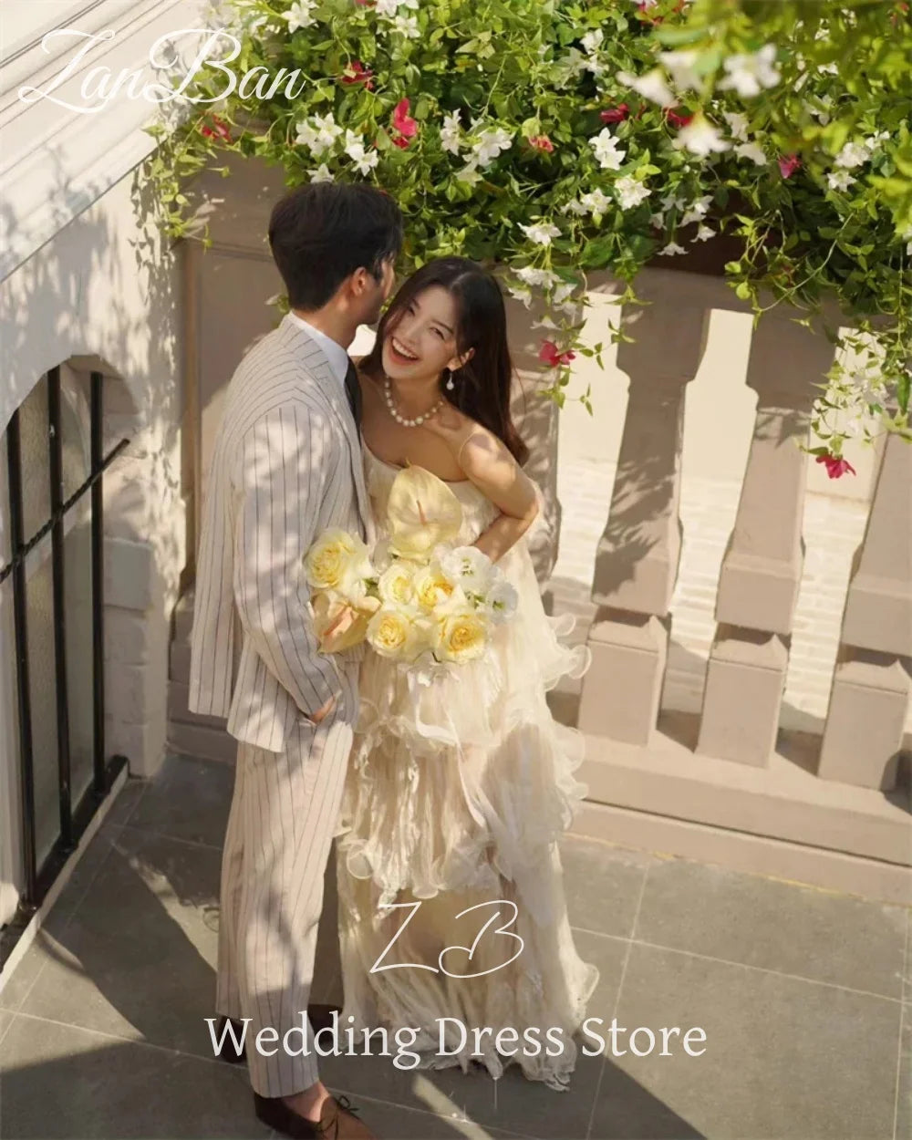 ZanBan Spaghetti Straps Soft Tulle Layered Korea Wedding Dresses Photo shoot Tiered Fairy Bridal Gowns Party Evening Customized