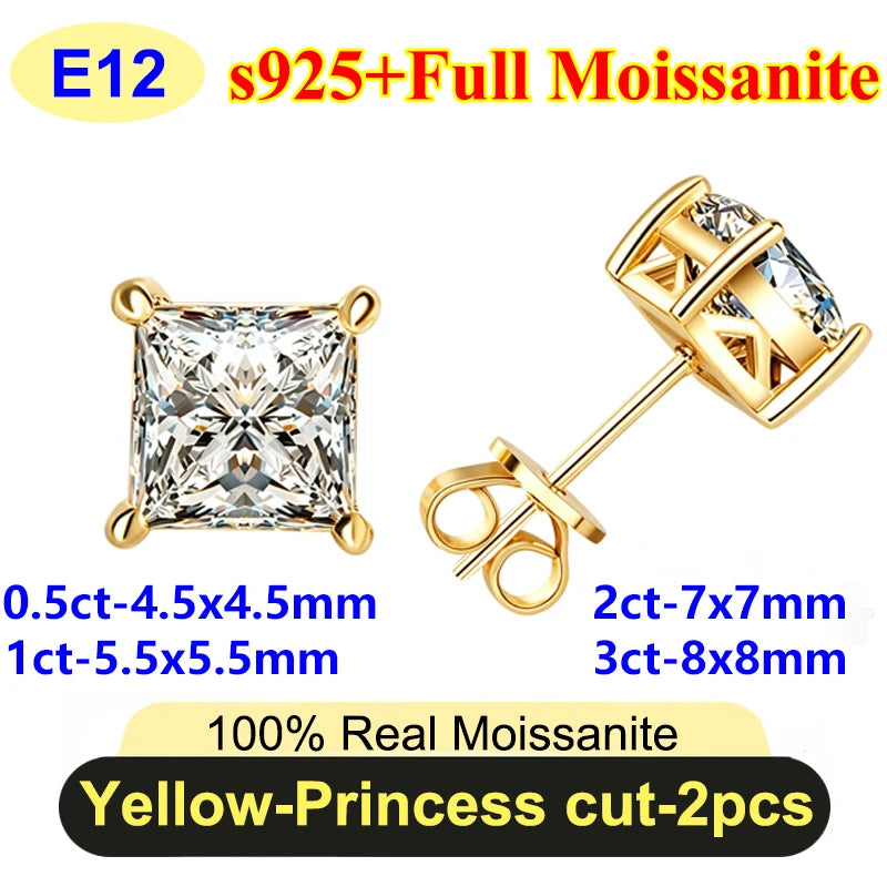 PureNew 0.5-3ct Classic Full Moissanite Earrings For Women S925 Silver Plated 18k Gold D Color VVS1 Women's Moissanite Earrings
