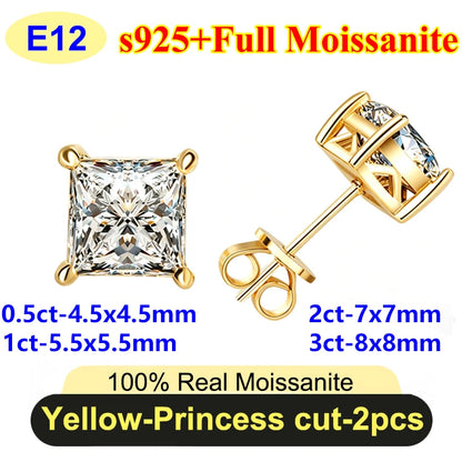 PureNew 0.5-3ct Classic Full Moissanite Earrings For Women S925 Silver Plated 18k Gold D Color VVS1 Women's Moissanite Earrings
