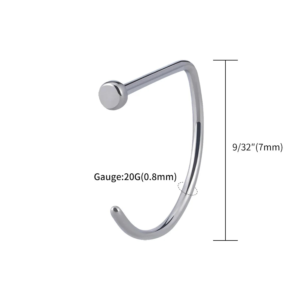 5pcs/lot Right Grand ASTM F136 Titanium 20G Open D Shape Nose Ring Hoop Tragus Cartilage Retainer Body Piercing Jewelry 8MM 10MM