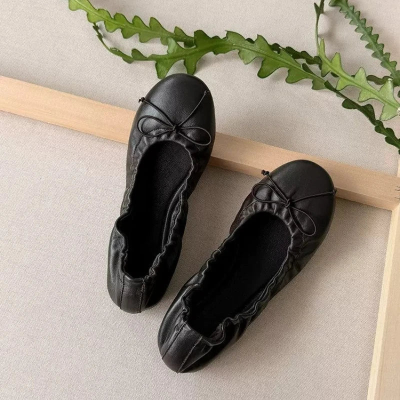 2026 Elegant Retro Red Bowknot Ballet Shoes for Women Soft Flat Loafers for Women's All Match Commuting Footwear Zapatos Mujer