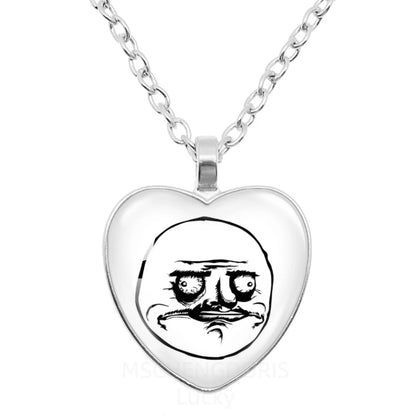 Rage Comic Necklace Derp Face Trollface Funny Meme Cartoon Glass Heart Shape Pendant Chain Necklace Charm Jewelry Collect Gift