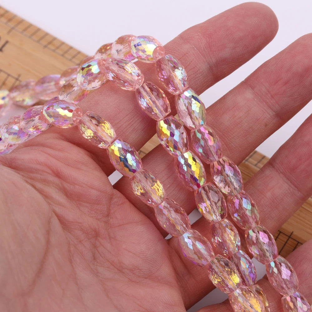 10pcs 12x8mm Oval Cylinder Faceted Cut Crystal Glass Loose Crafts Beads for Jewelry Making DIY