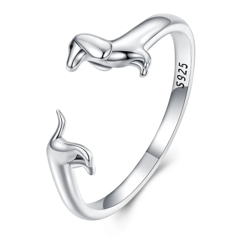 WOSTU 925 Sterling Silver Pet Cat Stackable opening Ring For Women Snake Dog Adjustable rings Fine Jewelry Party Birthday Gift