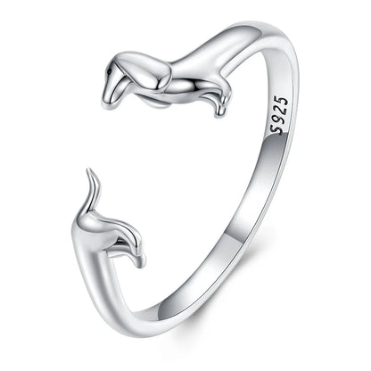 WOSTU 925 Sterling Silver Pet Cat Stackable opening Ring For Women Snake Dog Adjustable rings Fine Jewelry Party Birthday Gift