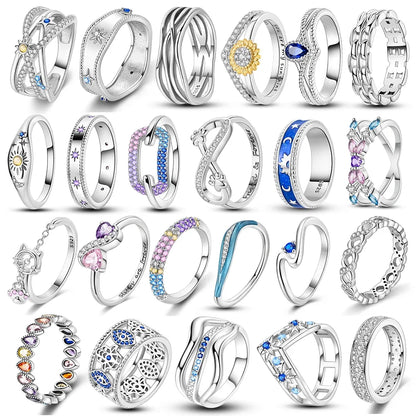 Fashion Rings for Women Stars and Moon Sunflower Pink Heart Zircon Luxury Wide Rings Fashion Engagement Wedding Jewelry Gift