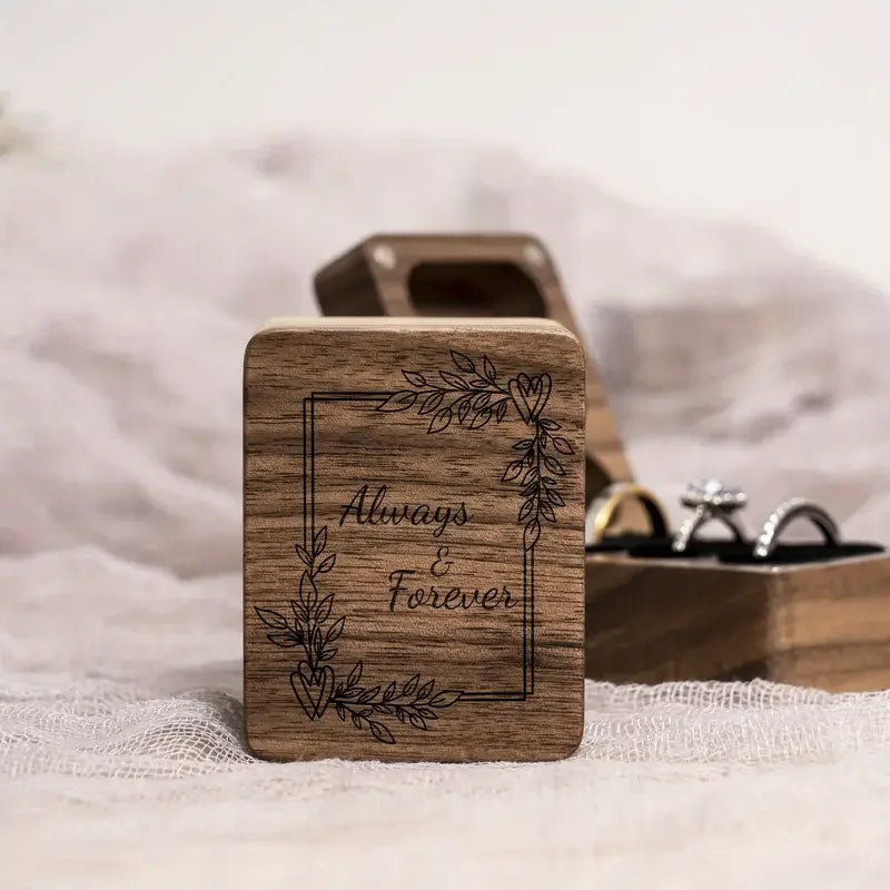 Always & Forever 3 Slot Ring Box For Wedding Ceremony Engraved Engagement Valentine's Day Birthday Gift Display Ring Bearer Waln