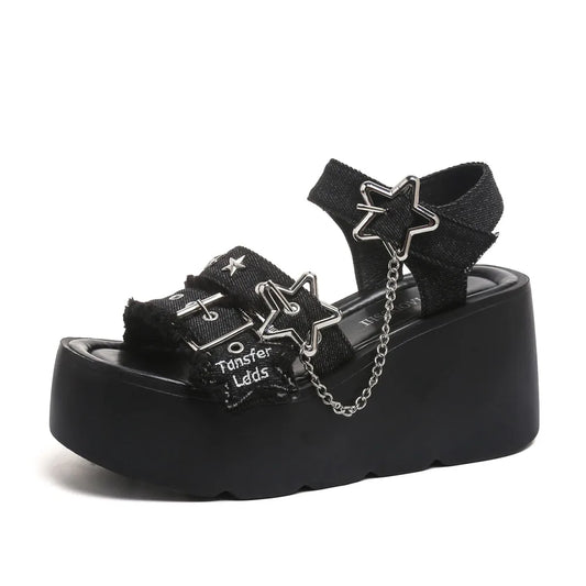 2026 Summer Women's Gothic Chunky Platform Wedges Sandals Chain Street Cool Slide Sandals Women Shoes Walking Comfy