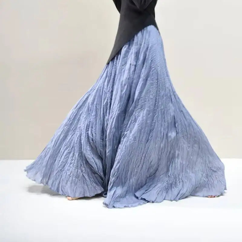 Pleated Long Skirts Women 2026 Spring Summer Fashion Loose Casual Elegant Maxi Skirt