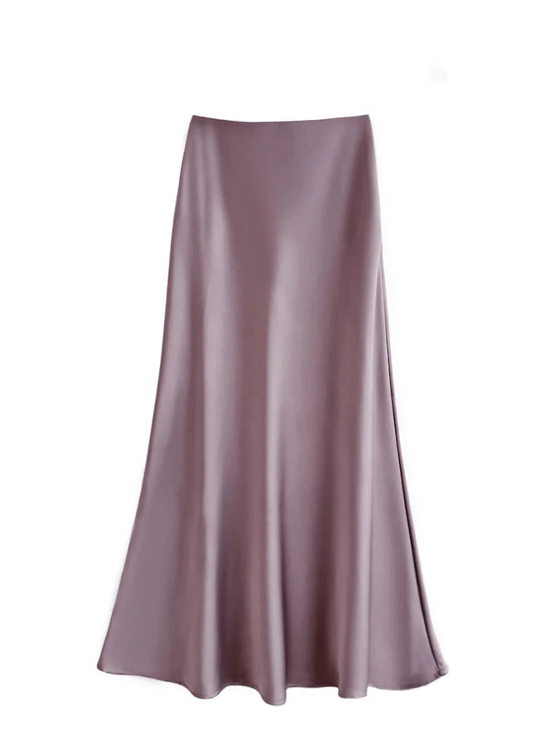 French Style Chic Women's Acetic Acid Satin Flowy High Waist Hip Hugging Skirt for Spring/Summer Fishing Tail Skirt A-line Skirt