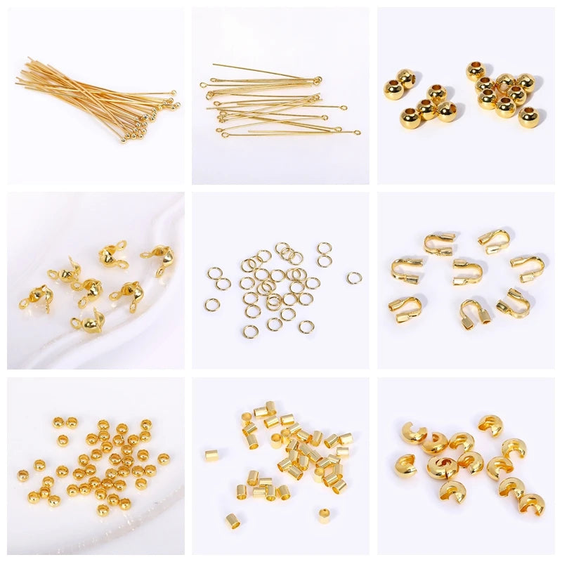 18K Gold Plated Brass 3.6mm Double-Cup Bead Tip with Two Rings,Calotte Crimp Beads For Jewelry Making Findings DIY Accessories