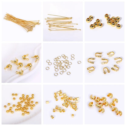 18K Gold Plated Brass 3.6mm Double-Cup Bead Tip with Two Rings,Calotte Crimp Beads For Jewelry Making Findings DIY Accessories