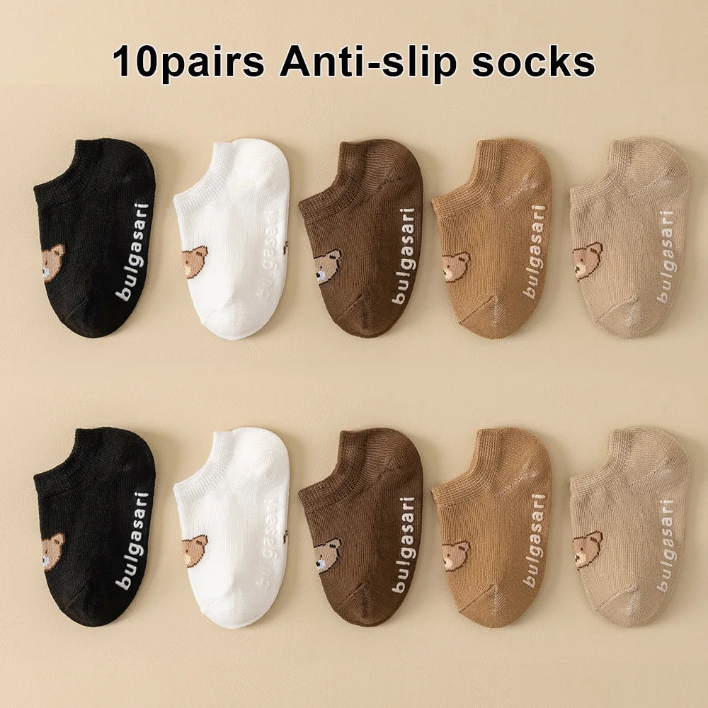 5/10Pairs Baby Non-Slip Socks for 0-5Y Toddler Socks Cute Anti-Skid Silicone Dot Sole for Boys and Girls