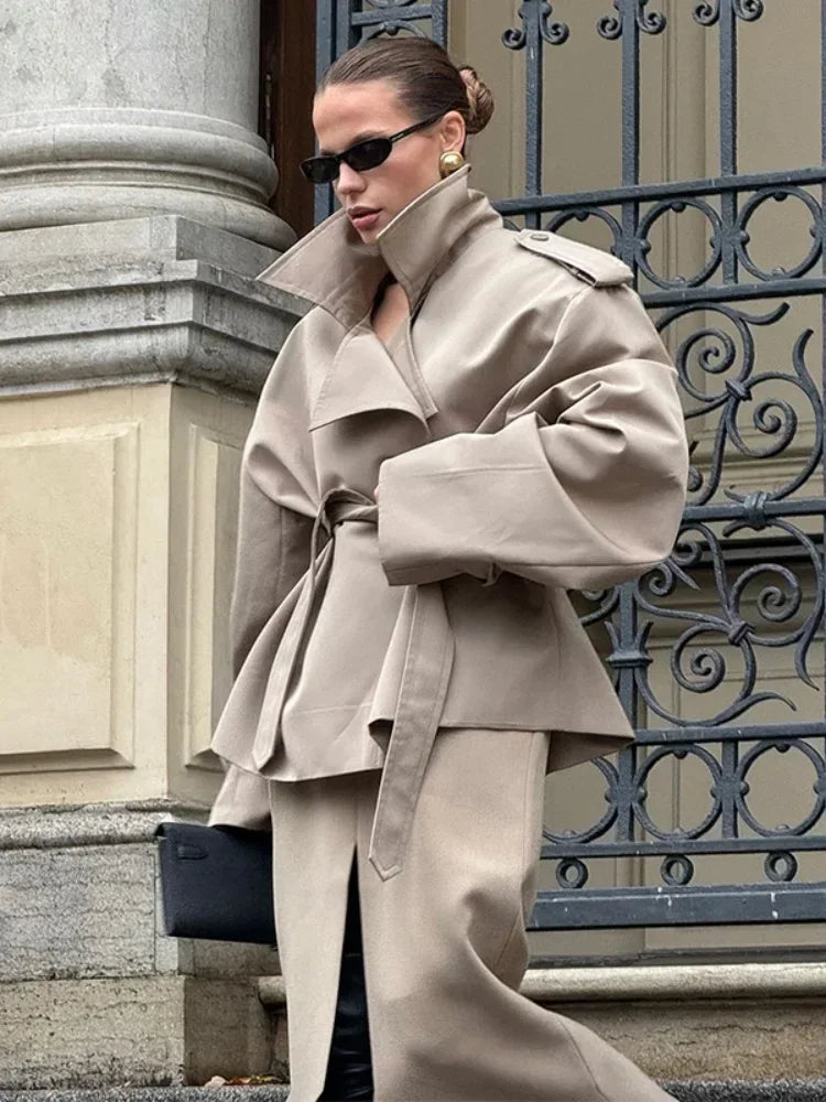 Women's Belted Short Trench-Style Coat