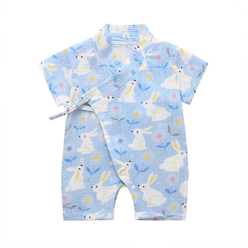 0-18M Summer Baby Girl Boys Clothing  Rompers Jumpsuit Short-sleeved Floral Print  Cute Soft Newborn Infant Baby Kimono Playwear