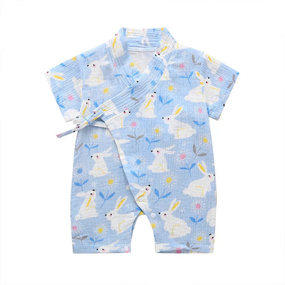 0-18M Summer Baby Girl Boys Clothing  Rompers Jumpsuit Short-sleeved Floral Print  Cute Soft Newborn Infant Baby Kimono Playwear