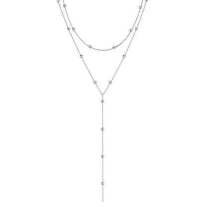 Yupsk Sliver Gold Color Double Layered Long Tassel Chain Necklaces for Women Simple Metal Bead Choker Necklace Fashion Jewelry