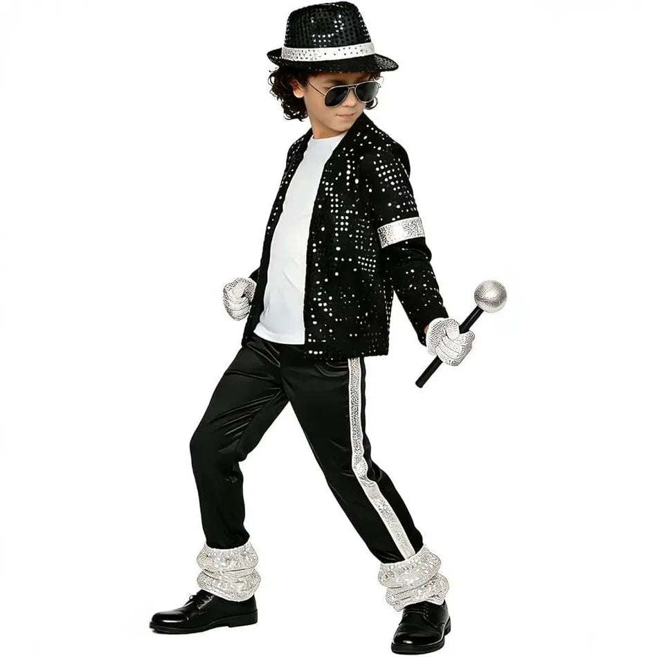 Boys Superstar Michael Jackson Costume Singer Outfit Halloween Stage Performance Carnival Dance Cosplay Party Costume