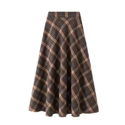 Elegant High Waist Retro Plaid Skirt Winter Autumu Classical High Waist Long Skirt Slim Fit Preppy Style A-line Half Dress Party