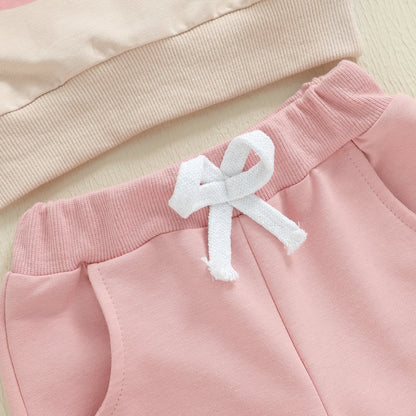Citgeett Spring Toddler Girl Fall Outfits Bow Print Long Sleeve Ruffled Pullover Elastic Waist Pants Clothes Set