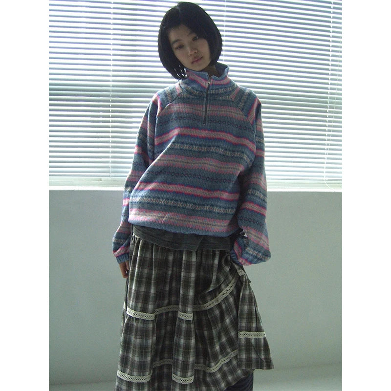 MEXZT Harajuku Plaid Midi Skirt Women Japanese Vintage Lace Patchwork Skirts Summer Streetwear Grunge Casual A Line Faldas New