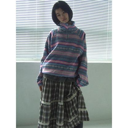 MEXZT Harajuku Plaid Midi Skirt Women Japanese Vintage Lace Patchwork Skirts Summer Streetwear Grunge Casual A Line Faldas New