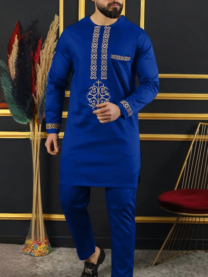 2025 African Men Dashiki Long Sleeve 2 Piece Set Traditional Outfit Africa Clothing White Men's Suit Male Shirt Pants Suits