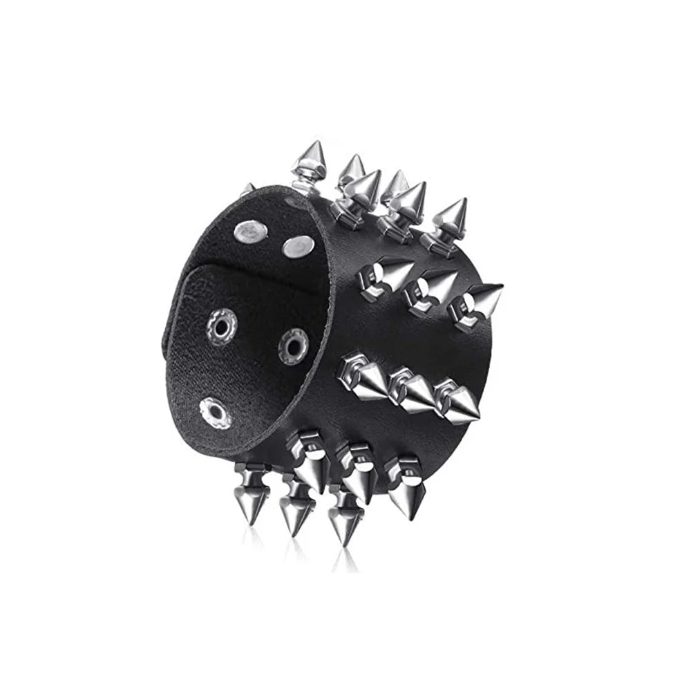 80s Black Round Square Gothic Spike Bracelet Punk Rock Bracelet Studded Faux Leather Bracelet for Men Women