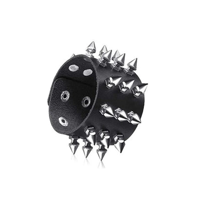 80s Black Round Square Gothic Spike Bracelet Punk Rock Bracelet Studded Faux Leather Bracelet for Men Women