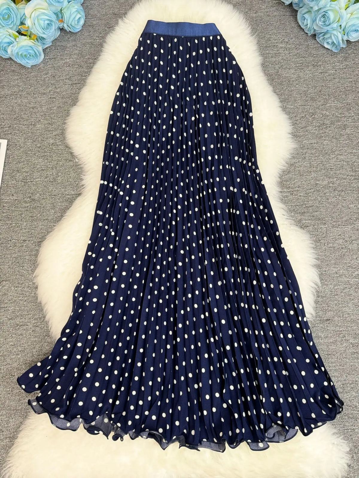 Polka Dot Print High Elegant A-line Pleated Long Skirt For Women 2025 Spring autumn Office Lady Casual Leopard Skirts