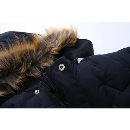 2-8 Years Winter Boys Jacket Thick Keep Warm Lining Plush Detachable Hat Hooded Fur Collar Coat For Kids Children Outerwear