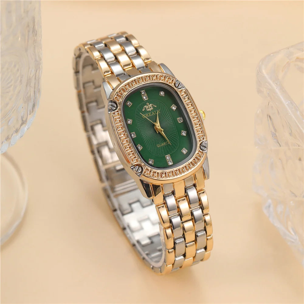 Luxury 2025 Women's Simple Quartz Watch Casual Green Diamond Set Design Female Dress Stainless Steel Bracelet Clock Watches
