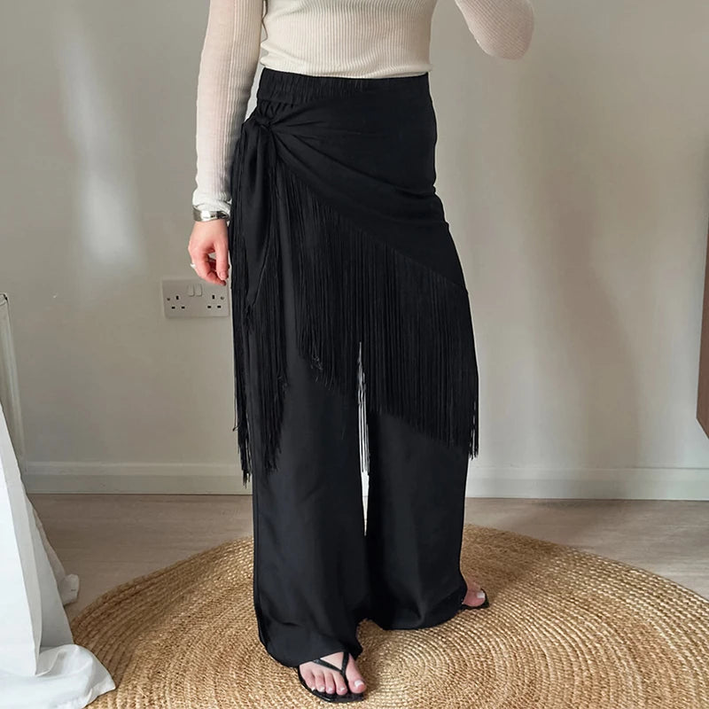 Double-sided Printed Tassel Women's Skirt Chic Lace Up Irregular Mini Skirts Female Y2k 2026 Summer Lady Vacation Beach Clothes